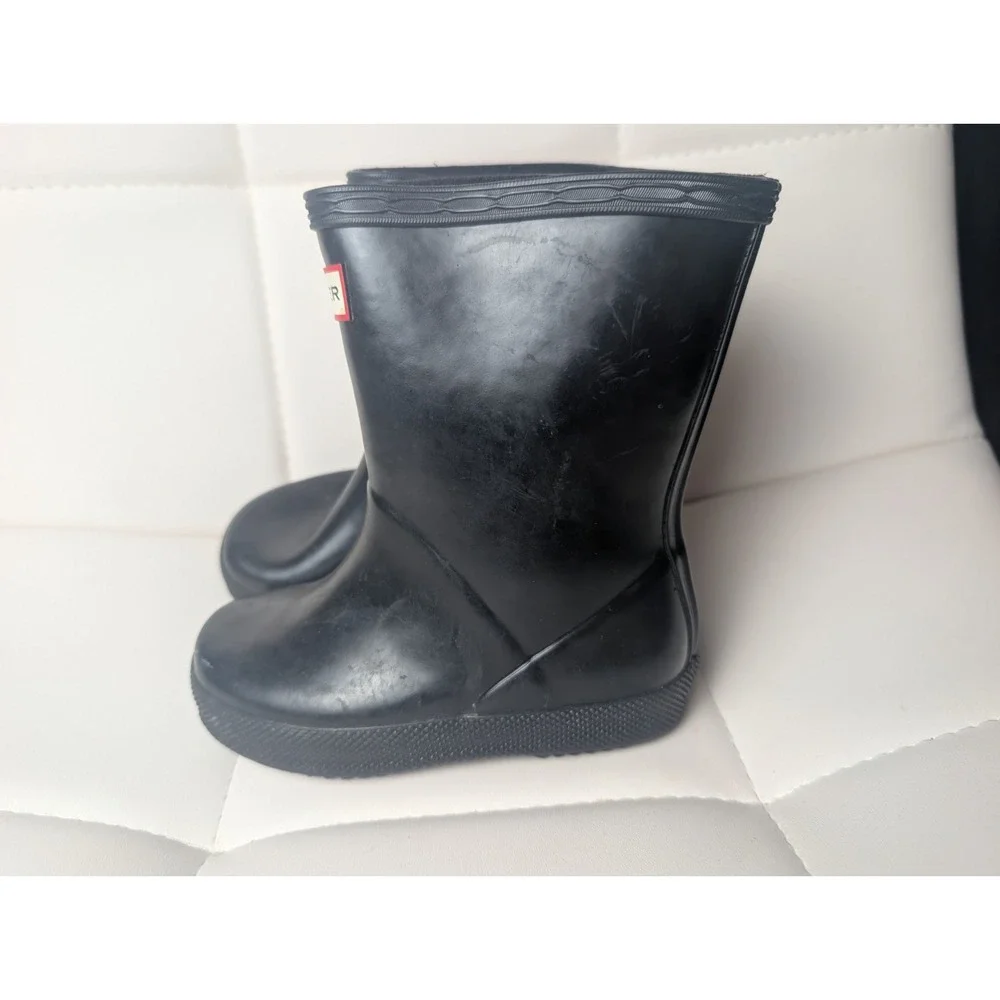 Hunter Kids First Classic Black Rain Boots Waterproof US 7 UK 6 EU 23